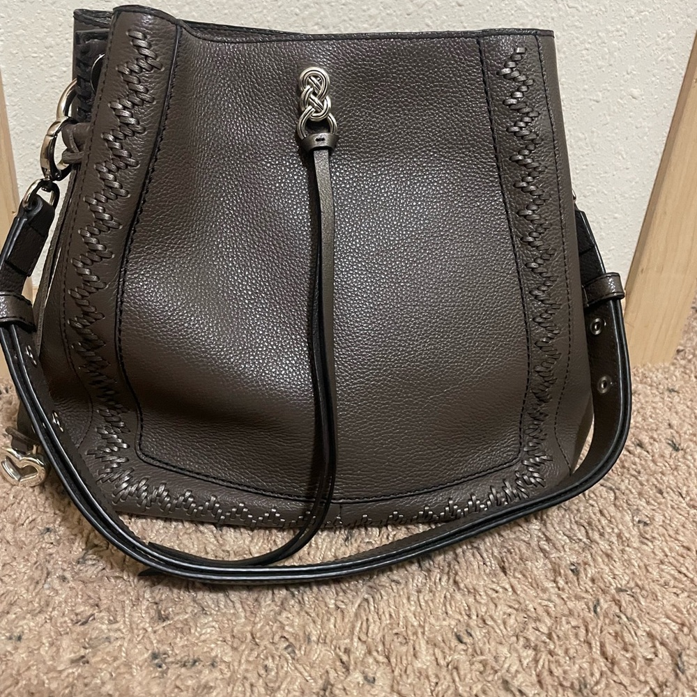 Handcrafted pewter leather shoulder bag